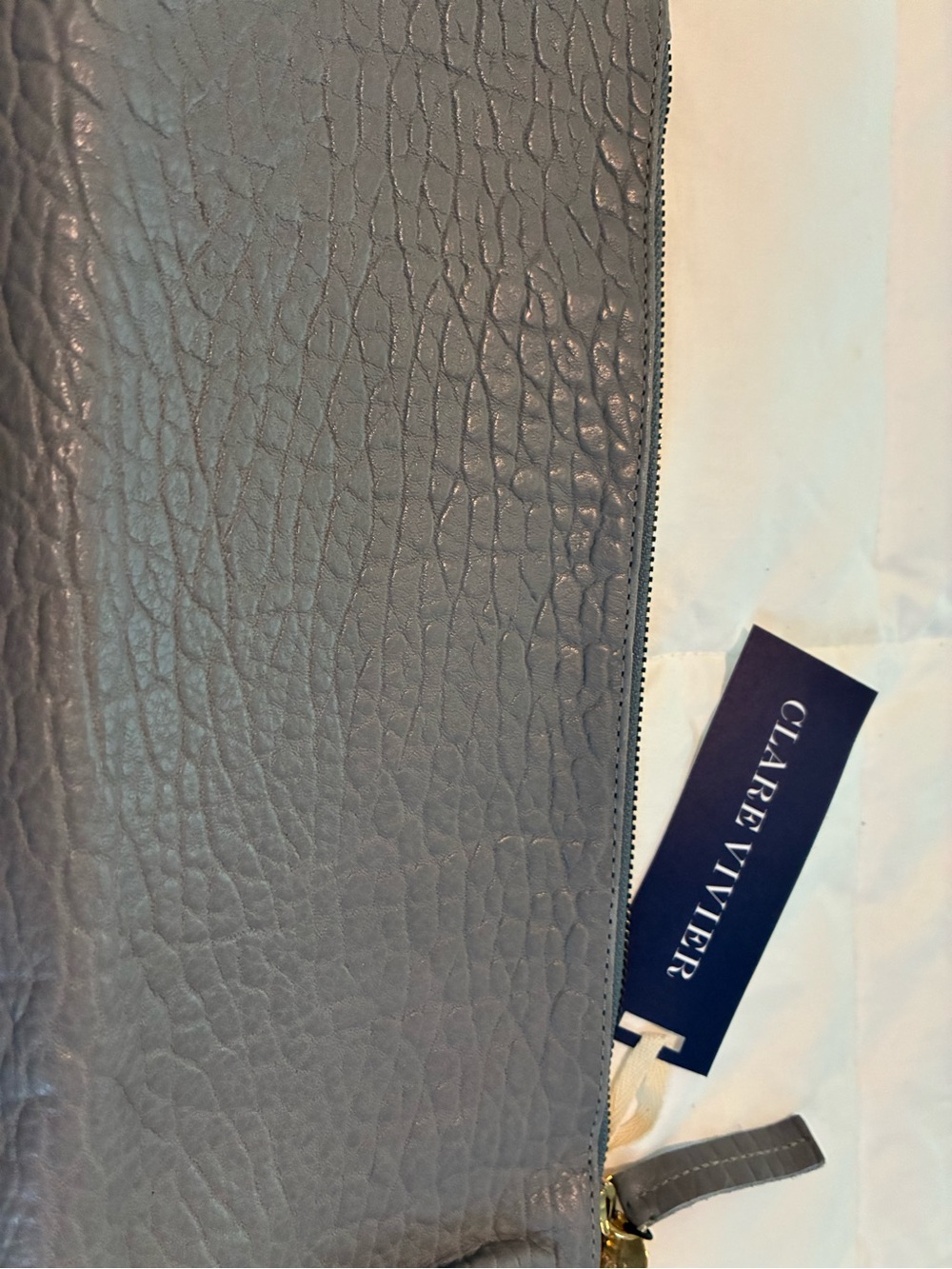 Clare V Gray Pebbled Leather Zip Clutch